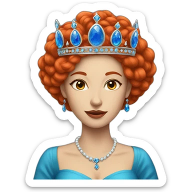 A queen with red hair with blue sticker