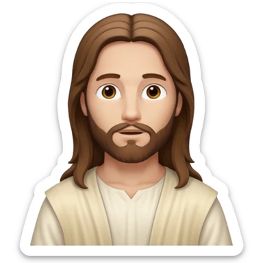 Jesus, Son of God from Gods and Goddesses with long brown hair, cream outfit sticker