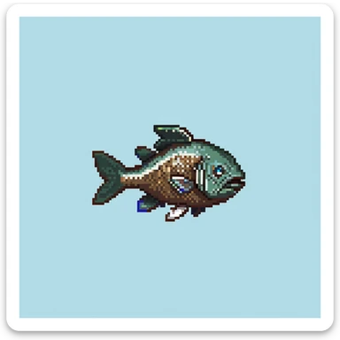 Minecraft cod fish item texture, eye pointing down-left at 45-degree angle, simple square texture, pixel art style sticker