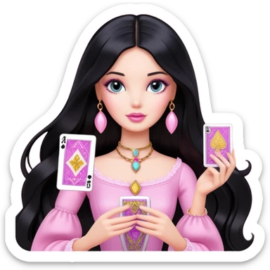 long black hair barbie with light pink tarot card sticker