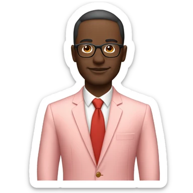 a male entrepreneur in a pastel red suit and glasses. The skin is white sticker
