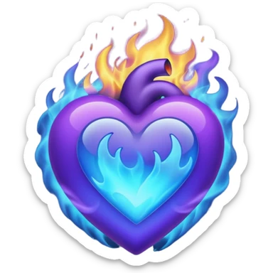 Fade from blue to purple burning heart sticker