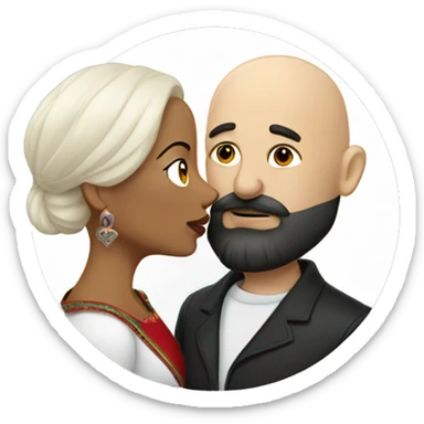 White bald man with dark beard kissing short Mexican woman with long dark wavy hair sticker