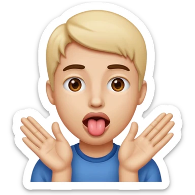 tongue out with hands on the side of the face  sticker