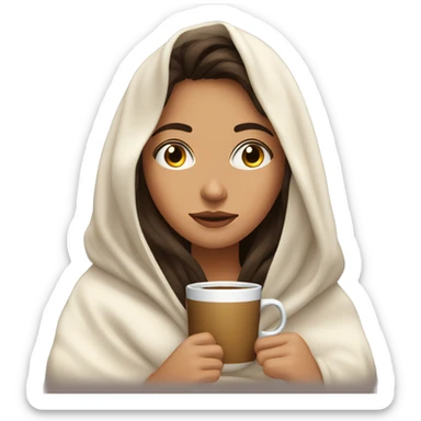 Brunet girl inside a blanket sipping coffee eyes closed sticker