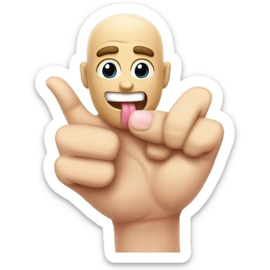Emoji with tongue out holding up his pointer, middle, pinky and thumb up but his ring finger down sticker