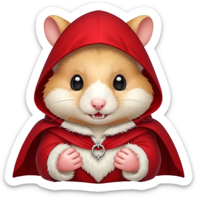 { "type": "object", "look": "hamster in red collar cloak", "description": "a vampire hamster wearing a red collar cloak" } sticker
