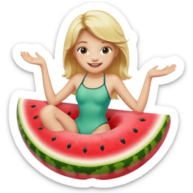 blonde girl floating on a watermelon tube  sticker