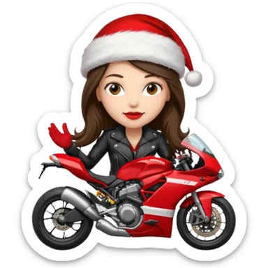 biker girl brune long hair moto christmas ducati sticker