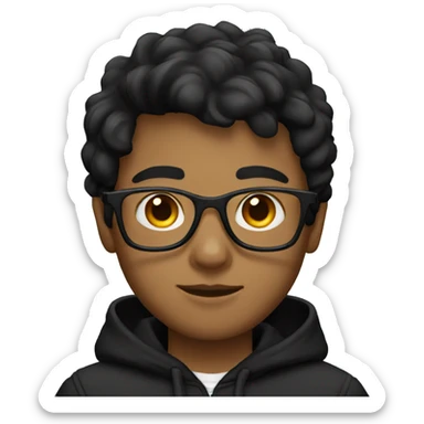 boy wear black hoodie with glasses sticker