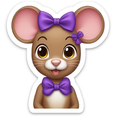 brown Cherie Mouse jerry with purple bow hair band sticker