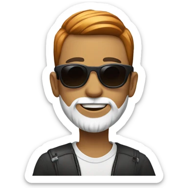 smiling boy in sunglasses with red and white beard and skinny faxe sticker