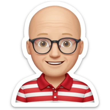 happy bald man with red striped polo wearing glasses sticker