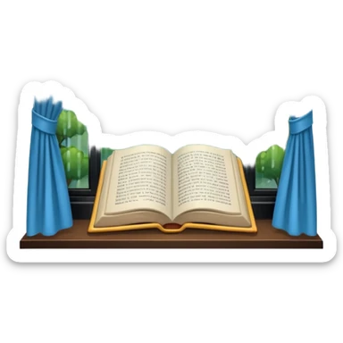 Curtained window with rain outside and a book inside sticker