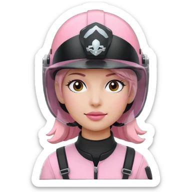 pink power ranger, woman emoji, with helmet on, black visor sticker