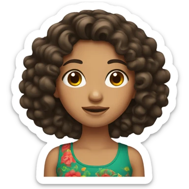 Mexican girl with black brown curly hair  sticker