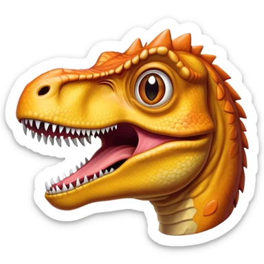 Cinematic Realistic Comical velociraptor/T-rex Portrait Emoji, Head tilted dramatically with an exaggeratedly amused expression, featuring a striking, glossy scaled body with bold natural textures and wide, expressive eyes brimming with playful disbelief, rendered with lifelike detail and dynamic natural lighting, high shine, dramatic yet playful, styled with an air of cheeky prehistoric mischief, soft glowing outline, capturing the essence of a spirited and over‐the‐top velociraptor/T-rex that looks ready to bellow its way into viral fame! sticker