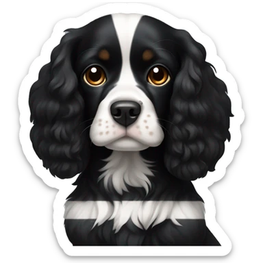 Small completely black king spaniel with black fur on his whole face and white stripe on chest sticker