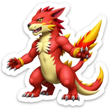 Cool edgy Guilmon-Pyroar-Digimon, full body sticker