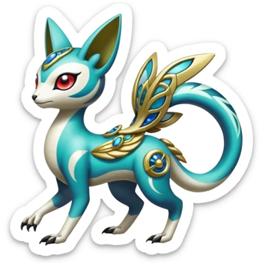 Shiny Colorful Futuristic Ornate Oriental Painted Asian Vernid-Trico-Meloetta-Latias-Koraidon-Peppercat-Protogen-Pokémon-Digimon-Fakémon-fusion-hybrid-creature sticker