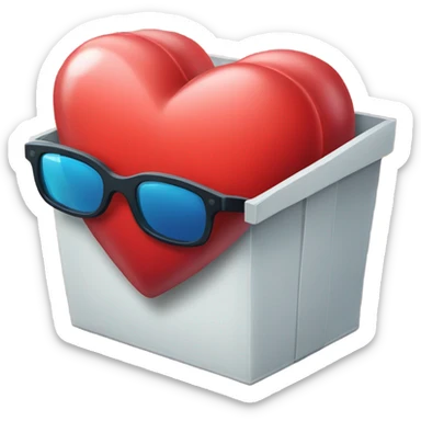 caja inteligente con lentes encima de un corazon gigante sticker