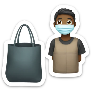 Person in mask and has a bag of koney on sticker