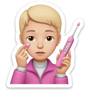 dolor de cabeza, garganta y un termómetro rosita. sticker