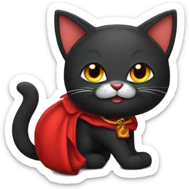 gatito negro con cuernitos y cola roja de diablito sticker
