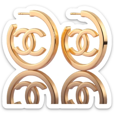 3D emoji-style gold Chanel logo hoop earrings, shiny and luxurious sticker