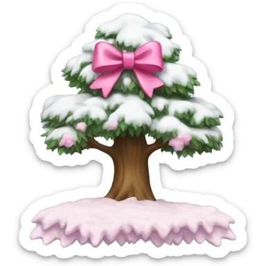 Tree with snow and a pink bow sticker