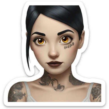 Hyperrealistic Pale girl with black hair arm tattoos sticker