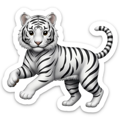 A white tiger pouncing at the screen with silver accsents  sticker
