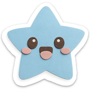 cute chibi blue star, excited face, no limbs, full body, soft pastel colors, paper craft style sticker