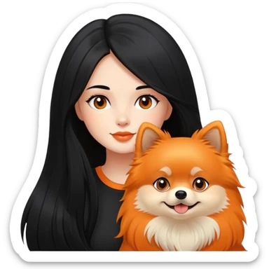 girl with long black hair with orange Pomeranian sticker