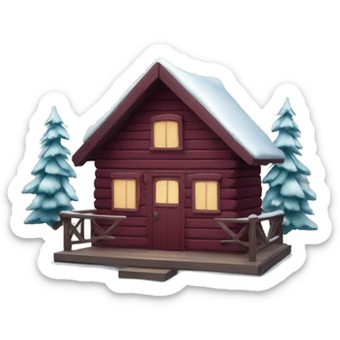 winter cabin with burgundy Christmas decorations sticker