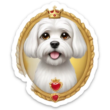 A Maltese wearing a crown sticker