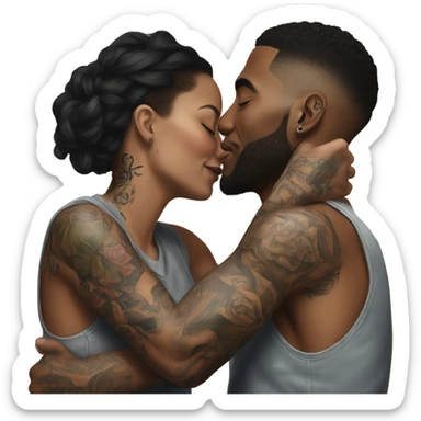 intimate moment between lovers, photo Realistic Couple with tattoos  sticker