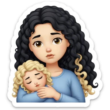 black hair blond girl with long curly hair make her little chubby sleepy  sticker