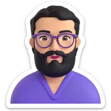 man with medium black beard, black hair, very prominent unibrow, olive tan skin, brown eyes, and glasses sticker