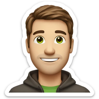 Handsome man with brown hair, gradient hair on the side, green eyes. Big smile and thin face. sticker