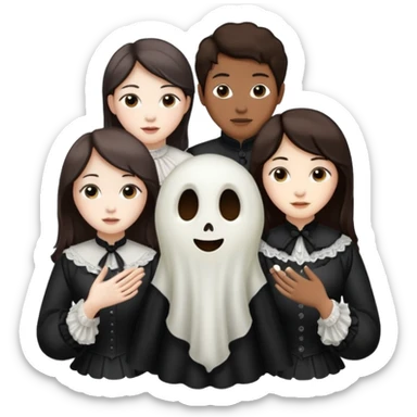Three!! Victorian ghosts friends with dark brown hair  one Asian one Caucasian  one African American all beautiful  sticker