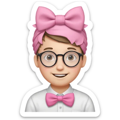 Round Nerdy specs boy  emoji with pink bow on head sticker