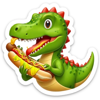 Dinosaur eating a hotdog  sticker
