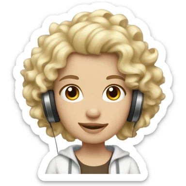 White Blondie curly girl with headphones dark brown sticker