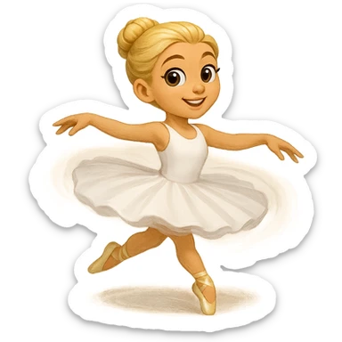 Create a ballet dancer in a white dress similar to the reference image, depicted in a spinning pose. The dancer should convey motion and elegance. sticker