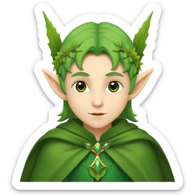 Forest Elf – elegant green-skinned elf with leaf crown and cloak sticker