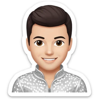 Jordan Knight from NKOTB with dark brown hair, white sequin outfit sticker