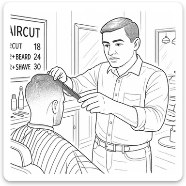 Draw me a sketch of the barbershop, but make sure there's a cash register there. sticker