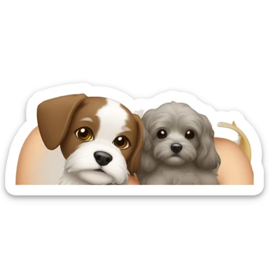 Menina com uma cachorra shitzu de laço cor clara  sticker