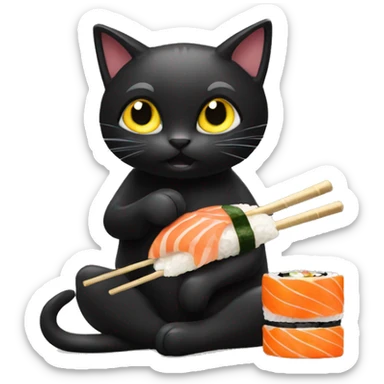 Black cat eating sushi sticker